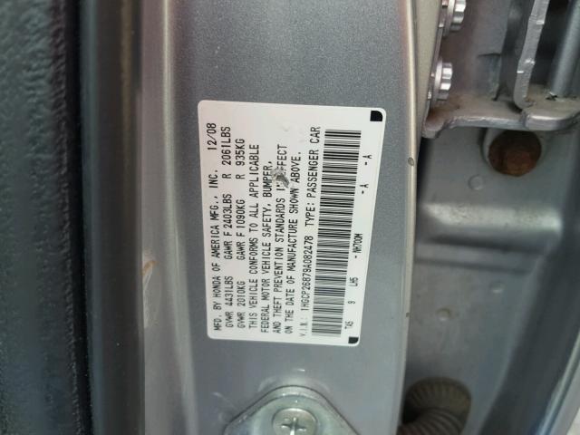 1HGCP26879A082478 - 2009 HONDA ACCORD EXL SILVER photo 10