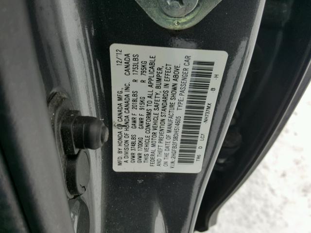 2HGFB2F58DH514605 - 2013 HONDA CIVIC LX GRAY photo 10