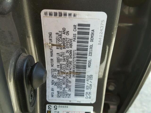 1NXBR30E27Z797071 - 2007 TOYOTA COROLLA CE GRAY photo 10