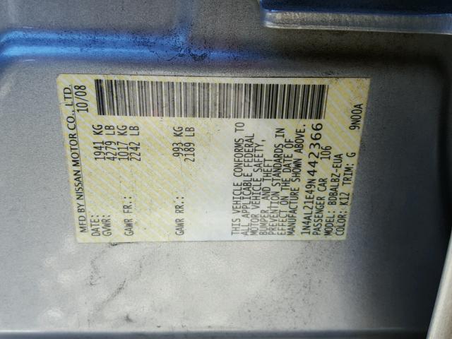 1N4AL21E49N442366 - 2009 NISSAN ALTIMA 2.5 SILVER photo 10