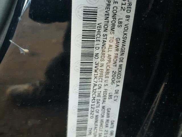 3VW1K7AJ2CM312320 - 2012 VOLKSWAGEN JETTA BASE 黑色 照片 10