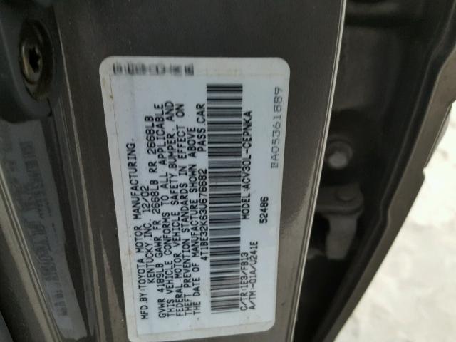 4T1BE32K63U676682 - 2003 TOYOTA CAMRY LE GRAY photo 10