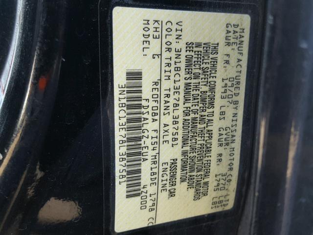 3N1BC13E78L387581 - 2008 NISSAN VERSA S BLACK photo 10