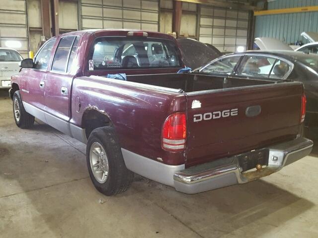 1B7GL2AN9YS763064 - 2000 DODGE DAKOTA QUA MAROON photo 3