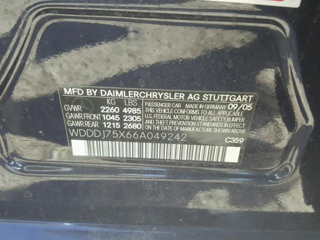 WDDDJ75X66A049242 - 2006 MERCEDES-BENZ CLS 500C BLACK photo 10