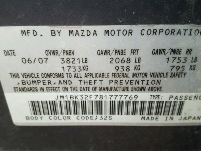 JM1BK32F781777769 - 2008 MAZDA 3 I BLUE photo 10