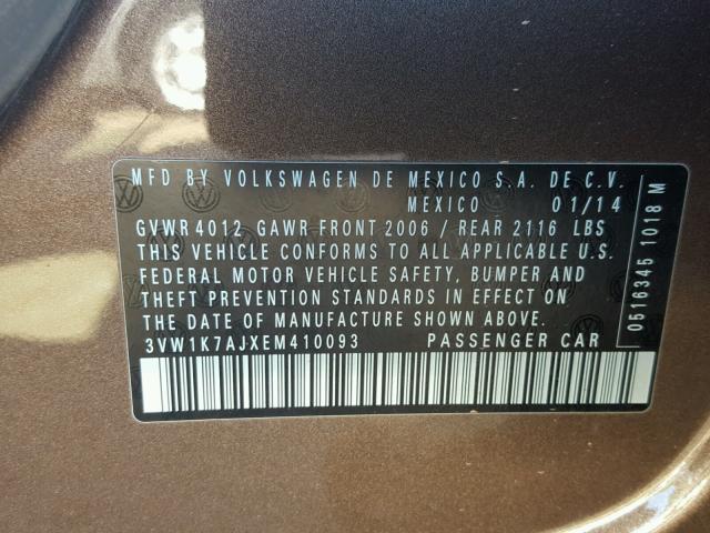 3VW1K7AJXEM410093 - 2014 VOLKSWAGEN JETTA BASE 棕色 照片 10