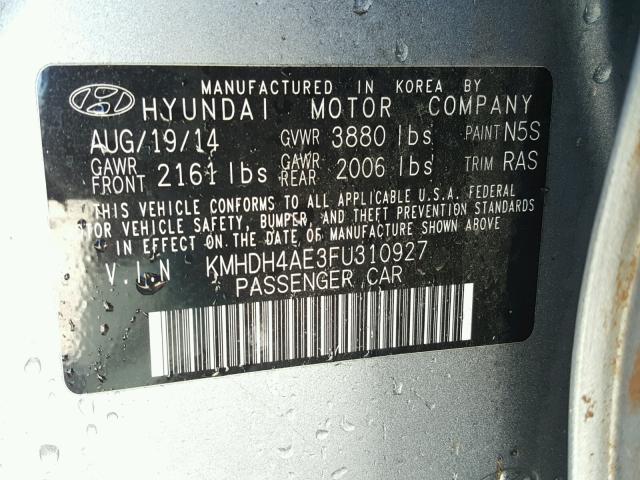 KMHDH4AE3FU310927 - 2015 HYUNDAI ELANTRA SE GRAY photo 10