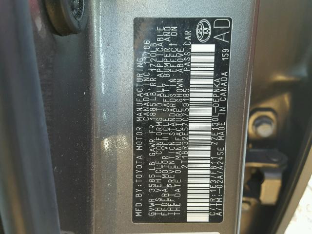 2T1BR32E57C759185 - 2007 TOYOTA COROLLA CE GRAY photo 10