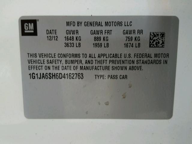 1G1JA6SH6D4162763 - 2013 CHEVROLET SONIC LS 白色 照片 10