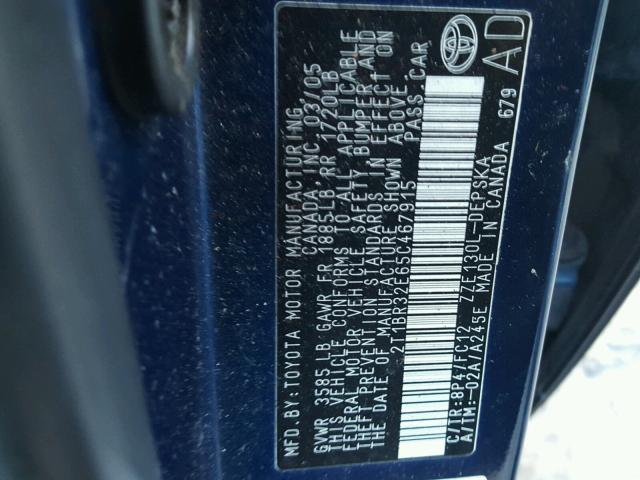 2T1BR32E65C467915 - 2005 TOYOTA COROLLA CE BLUE photo 10