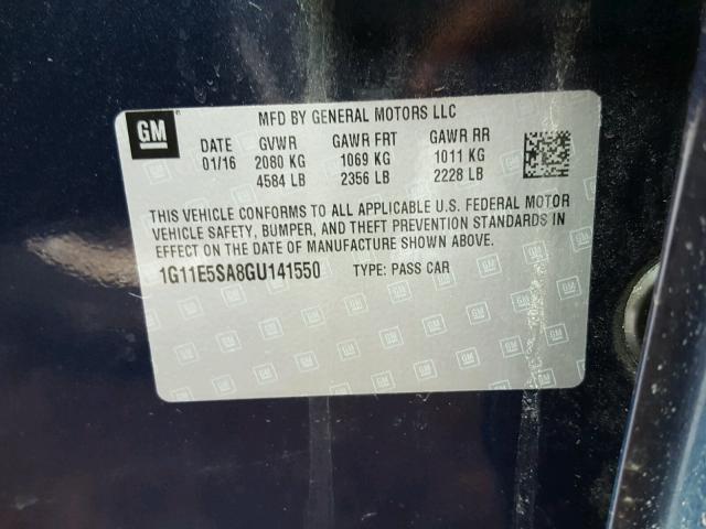 1G11E5SA8GU141550 - 2016 CHEVROLET MALIBU LIM 蓝色 照片 10