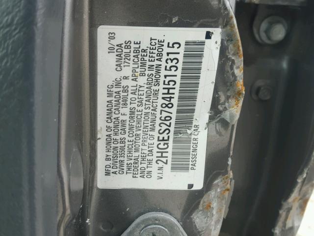 2HGES26784H515315 - 2004 HONDA CIVIC EX GRAY photo 10