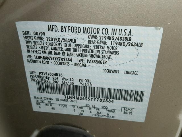 1LNHM86S5YY782884 - 2000 LINCOLN LS 棕色 照片 10