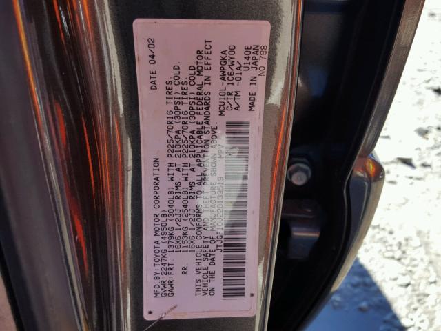 JTJGF10U220139519 - 2002 LEXUS RX 300 GRAY photo 10