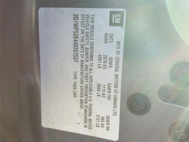 2G1WF52E449397537 - 2004 CHEVROLET IMPALA 灰色 照片 10