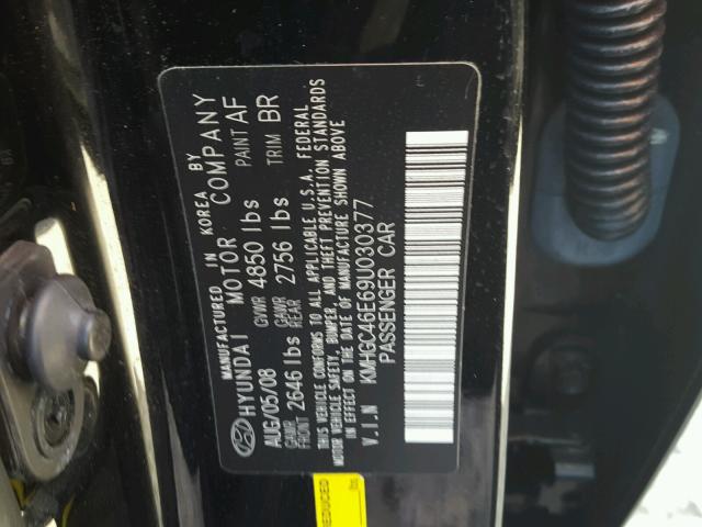 KMHGC46E69U030377 - 2009 HYUNDAI GENESIS 3. BLACK photo 10