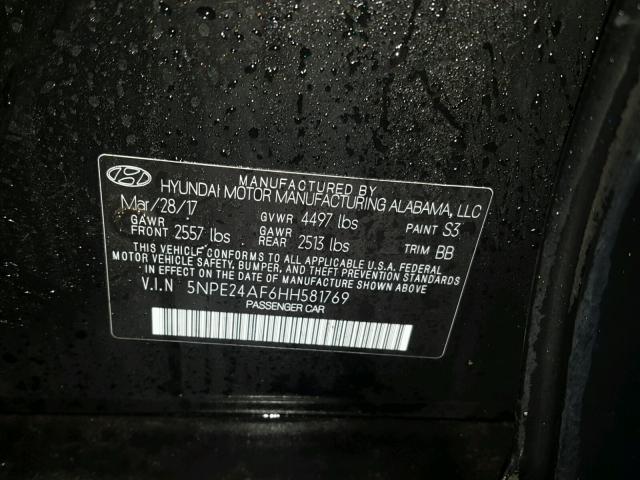 5NPE24AF6HH581769 - 2017 HYUNDAI SONATA SE BLACK photo 10