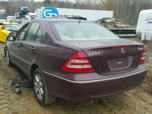 WDBRF92H77F885400 - 2007 MERCEDES-BENZ C 280 4MAT MAROON photo 3