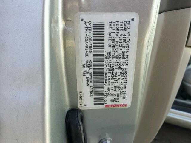 JT2BG22K7Y0489449 - 2000 TOYOTA CAMRY CE GOLD photo 10