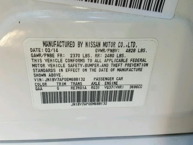 JN1BV7AP0EM688132 - 2014 INFINITI Q50 BASE Blanco foto 10