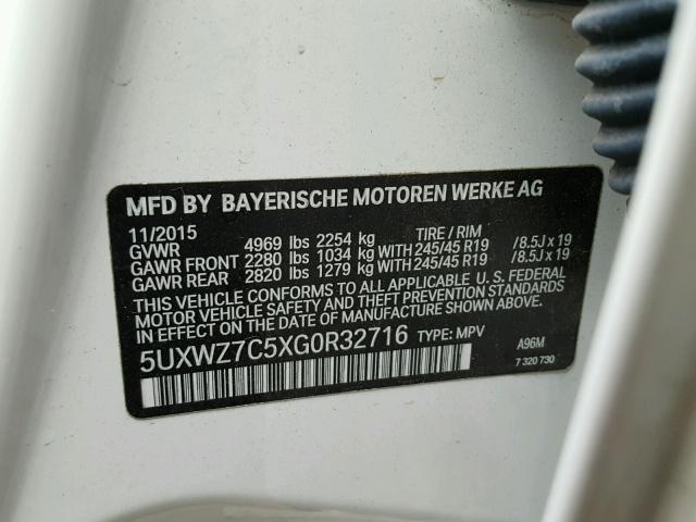 5UXWZ7C5XG0R32716 - 2016 BMW X3 SDRIVE2 WHITE photo 10