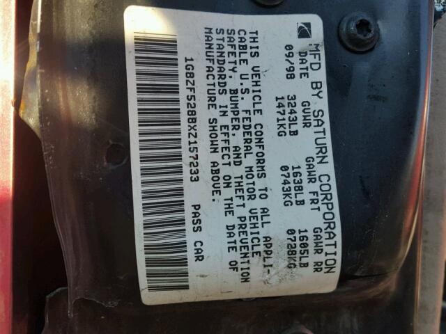 1G8ZF5288XZ157233 - 1999 SATURN SL RED photo 10