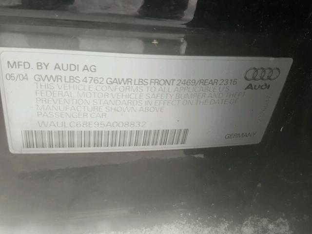 WAULC68E95A008832 - 2005 AUDI A4 1.8T QU BLACK photo 10