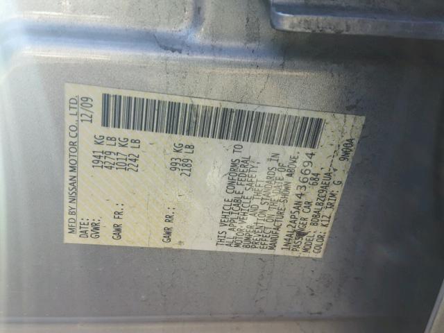 1N4AL2AP5AN436694 - 2010 NISSAN ALTIMA BAS SILVER photo 10