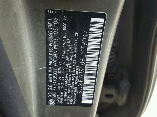 5UXFA13586LY39047 - 2006 BMW X5 3.0I GREEN photo 10