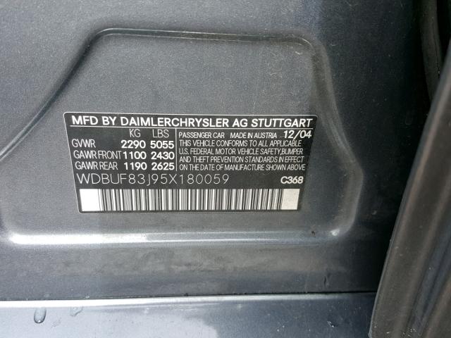 WDBUF83J95X180059 - 2005 MERCEDES-BENZ E 500 4MAT CHARCOAL photo 10