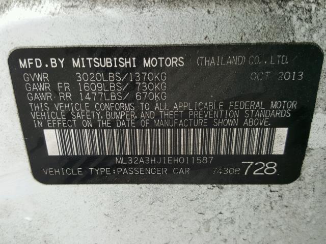 ML32A3HJ1EH011587 - 2014 MITSUBISHI MIRAGE DE WHITE photo 10