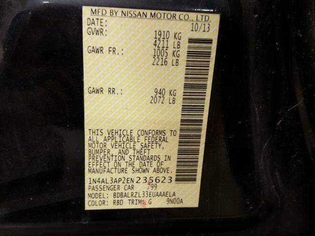 1N4AL3AP2EN235623 - 2014 NISSAN ALTIMA 2.5 BLACK photo 10