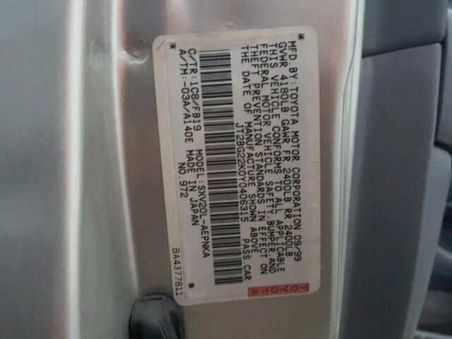 JT2BG22K0Y0406315 - 2000 TOYOTA CAMRY CE SILVER photo 10