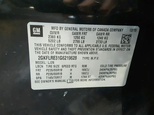 2GKFLRE31G6219628 - 2016 GMC TERRAIN DE BLACK photo 10