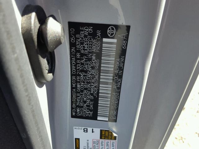 JTKDE3B73A0319465 - 2010 TOYOTA SCION TC 银色 照片 10