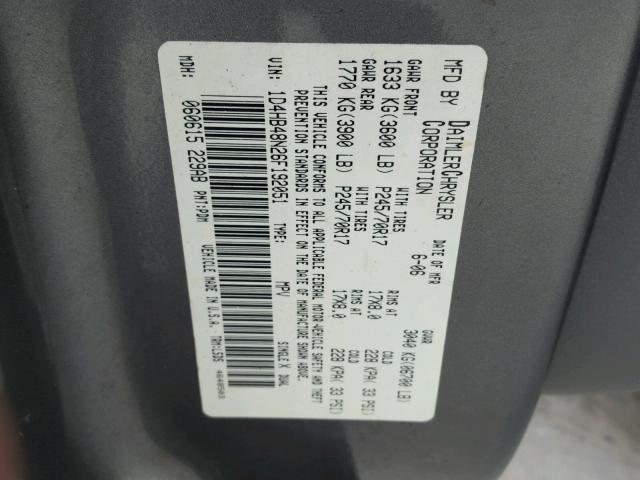 1D4HB48N26F192051 - 2006 DODGE DURANGO SL GRAY photo 10