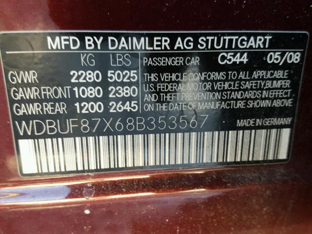 WDBUF87X68B353567 - 2008 MERCEDES-BENZ E 350 4MAT RED photo 10