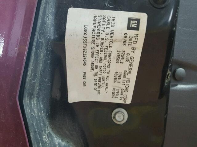 1G8AJ55FX6Z124545 - 2006 SATURN ION LEVEL 栗色 照片 10