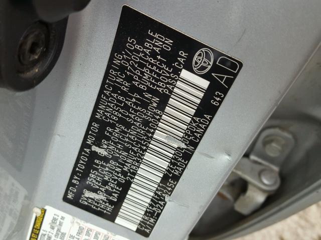 2T1BR32E45C440048 - 2005 TOYOTA COROLLA CE SILVER photo 10