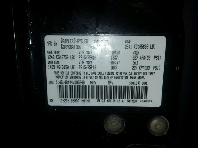 1J4GL48K44W195049 - 2004 JEEP LIBERTY SP BLACK photo 10