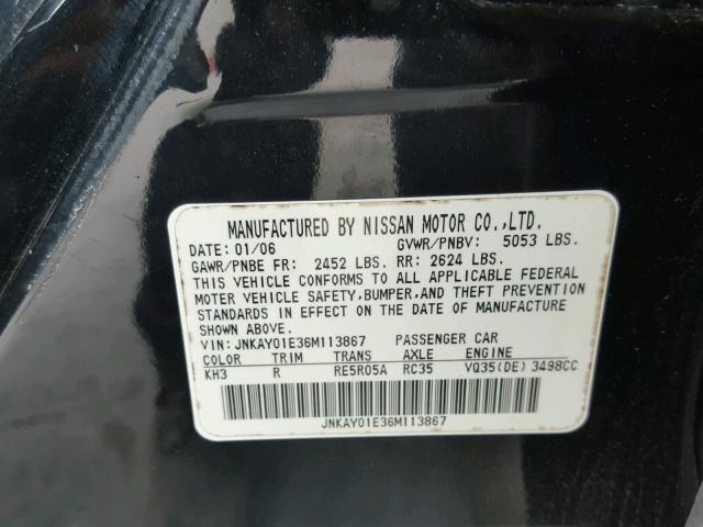 JNKAY01E36M113867 - 2006 INFINITI M35 BASE BLACK photo 10