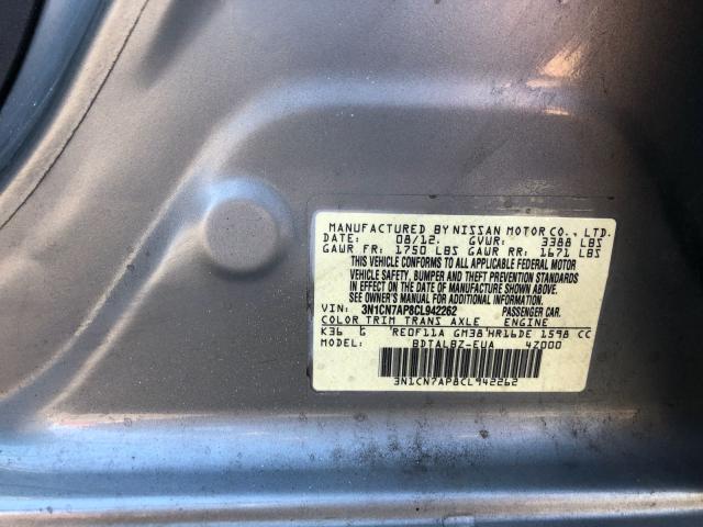 3N1CN7AP8CL942262 - 2012 NISSAN VERSA S GRAY photo 9