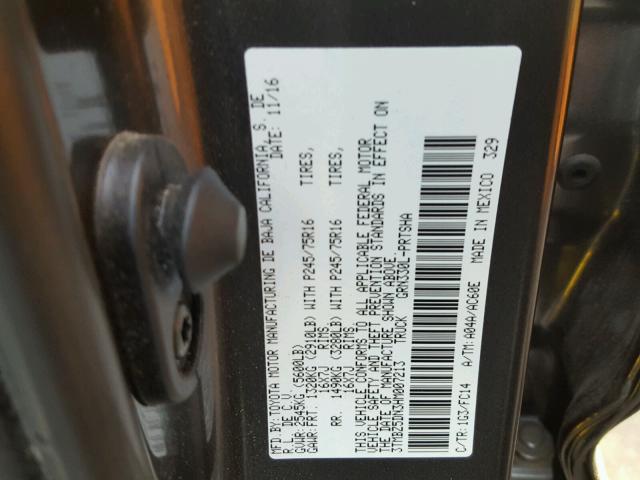 3TMBZ5DN3HM007213 - 2017 TOYOTA TACOMA DOU GRAY photo 10