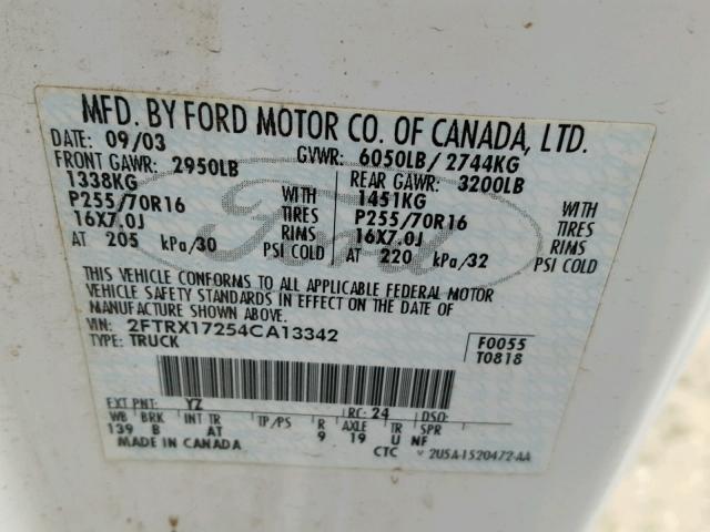 2FTRX17254CA13342 - 2004 FORD F-150 HERI WHITE photo 10