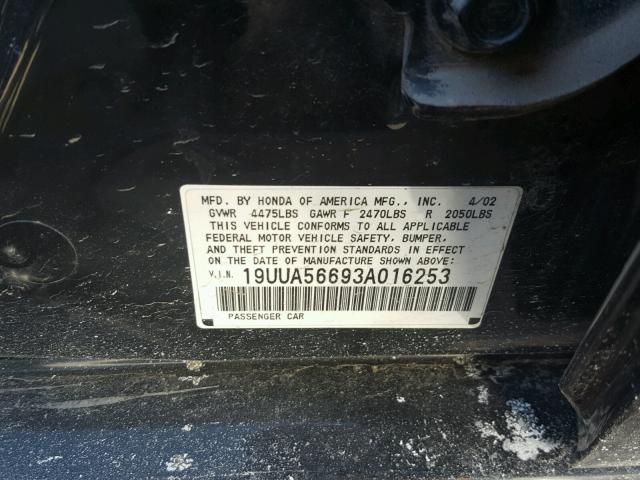 19UUA56693A016253 - 2003 ACURA 3.2TL BLACK photo 10