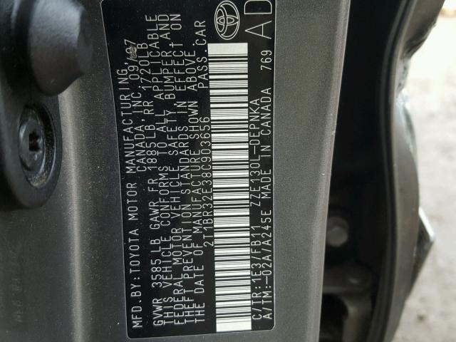 2T1BR32E38C903656 - 2008 TOYOTA COROLLA CE CHARCOAL photo 10