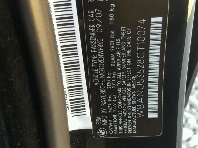 WBANU53528CT10074 - 2008 BMW 528 I BLACK photo 10