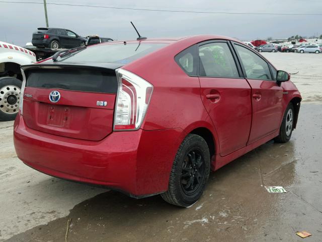 JTDKN3DU3D1634380 - 2013 TOYOTA PRIUS RED photo 4