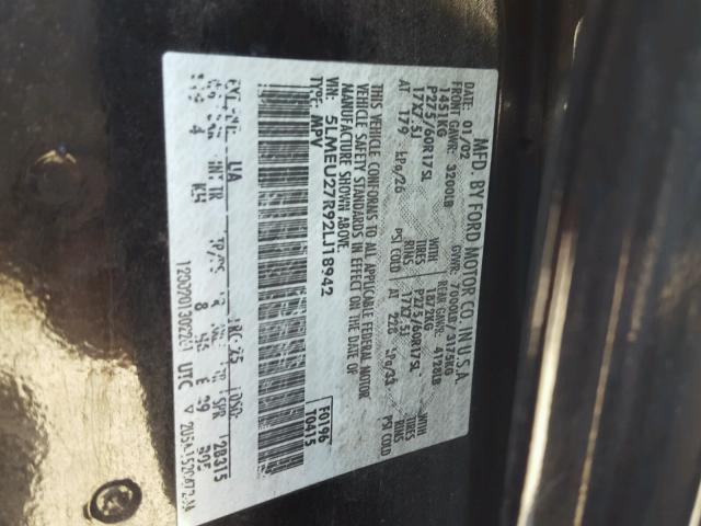 5LMEU27R92LJ18942 - 2002 LINCOLN NAVIGATOR შავი ფოტო 10